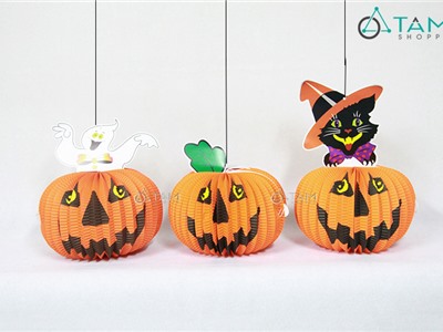 Lồng đèn giấy Bí ngô Halloween ma đội đầu HLW-LDG-04